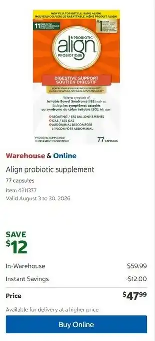 Costco Align probiotic supplement offer