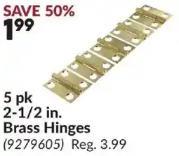 Princess Auto 5 pk 2-1/2 in Brass Hinges offer