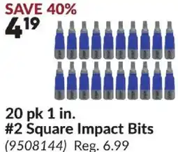 Princess Auto 20 pk 1 in. #2 Square Impact Bits offer