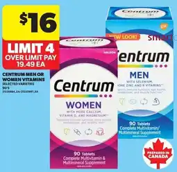 Real Canadian Superstore Centrum men or women vitamins offer