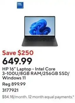 Staples HP 16" Laptop - Intel Core 3-100U/8GB RAM/256GB SSD/ Windows 11 offer