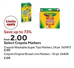 Staples Select Crayola Markers offer