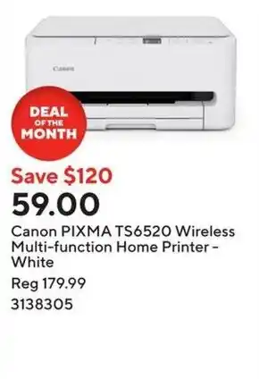 Staples Canon PIXMA TS6520 Wireless Multi-function Home Printer- White offer