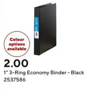 Staples 1" 3-Ring Economy Binder - Black offer