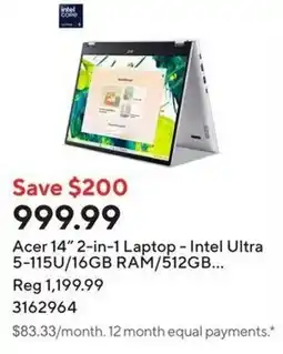 Staples Acer 14" 2-in-1 Laptop - Intel Ultra 5-115U/16GB RAM/512GB... offer