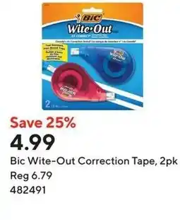 Staples Bic Wite-Out Correction Tape, 2pk offer