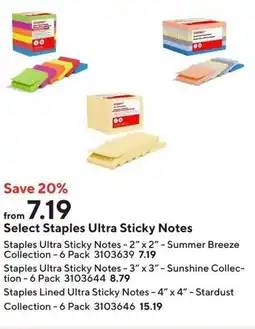 Staples Select Staples Ultra Sticky Notes offer