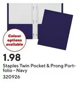 Staples Staples Twin Pocket & Prong Port- folio - Navy offer