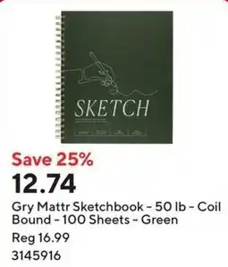Staples Gry Mattr Sketchbook - 50 lb - Coil Bound 100 Sheets - Green offer