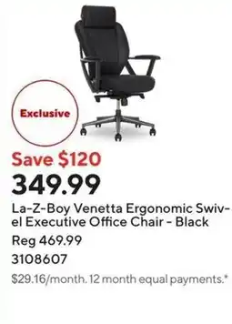 Staples La-Z-Boy Venetta Ergonomic Swiv- el Executive Office Chair - Black offer