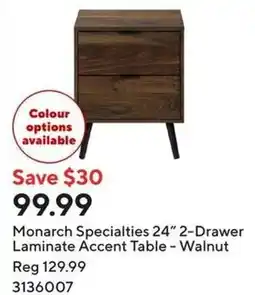 Staples Monarch Specialties 24" 2-Drawer Laminate Accent Table - Walnut offer