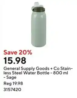 Staples General Supply Goods + Co Stain- less Steel Water Bottle offer