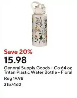Staples General Supply Goods + Co 64 oz Tritan Plastic Water Bottle - Floral offer