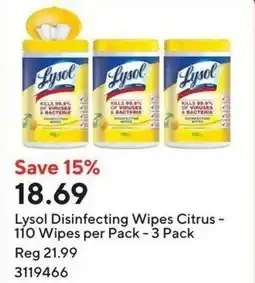 Staples Lysol Disinfecting Wipes Citrus - 110 Wipes per Pack offer