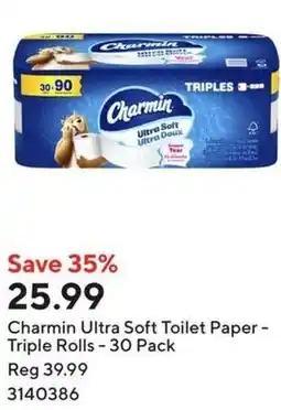 Staples Charmin Ultra Soft Toilet Paper - Triple Rolls-30 Pack offer
