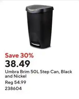 Staples Umbra Brim 50L Step Can, Black and Nickel offer