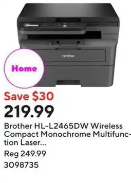 Staples Brother HL-L2465DW Wireless Compact Monochrome Multifunc tion Laser offer