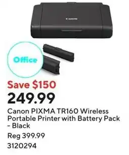 Staples Canon PIXMA TR160 Wireless Portable Printer with Battery Pack offer