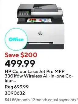 Staples HP Colour LaserJet Pro MFP 3301fdw Wireless All-in-one Co- lour offer