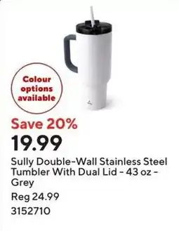 Staples Sully Double-Wall Stainless Steel Tumbler With Dual Lid - 43 oz - Grey offer