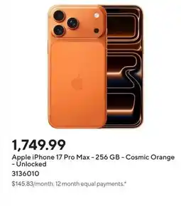 Staples Apple iPhone 17 Pro Max - 256 GB - Cosmic Orange - Unlocked offer