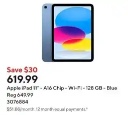 Staples Apple iPad 11" - A16 Chip - Wi-Fi-128 GB - Blue offer