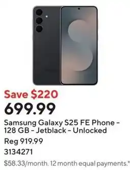 Staples Samsung Galaxy S25 FE Phone - 128 GB Jetblack offer