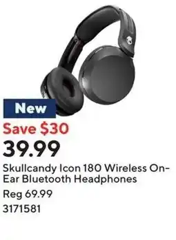 Staples Skullcandy Icon 180 Wireless On- Ear Bluetooth Headphones offer