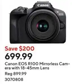 Staples Canon EOS R100 Mirrorless Cam- era with 18-45mm Lens offer