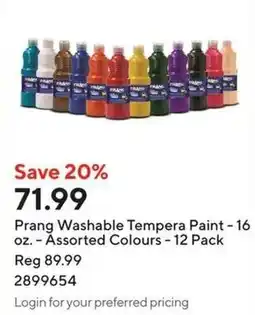 Staples Prang Washable Tempera Paint - 16 oz. Assorted Colours - 12 Pack offer