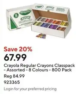 Staples Crayola Regular Crayons Classpack - Assorted 8 Colours - 800 Pack offer