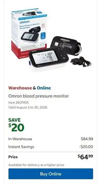 Costco Omron blood pressure monitor offer