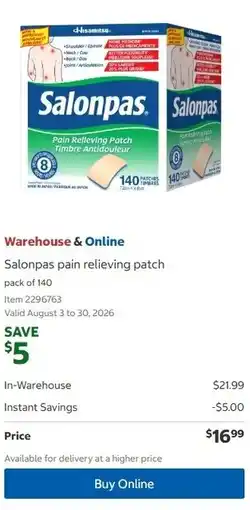 Costco Salonpas pain relieving patch offer