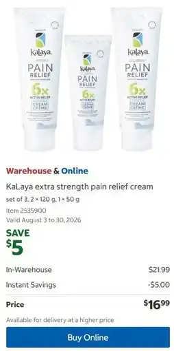 Costco KaLaya extra strength pain relief cream offer