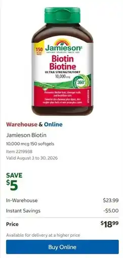 Costco Jamieson Biotin offer