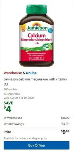 Costco Jamieson calcium magnesium with vitamin D3 offer