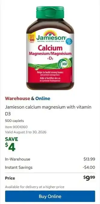 Costco Jamieson calcium magnesium with vitamin D3 offer