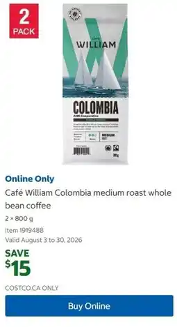 Costco Café William Colombia medium roast whole bean coffee offer