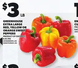 Loblaws Greenhouse extra large red, yellow or orange sweet peppers offer