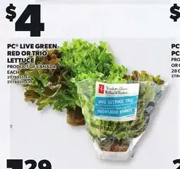 Loblaws Pc live green red or trio lettuce offer