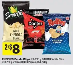 Foodland Ruffles potato chips, doritos tortilla chips or smartfood popcorn offer
