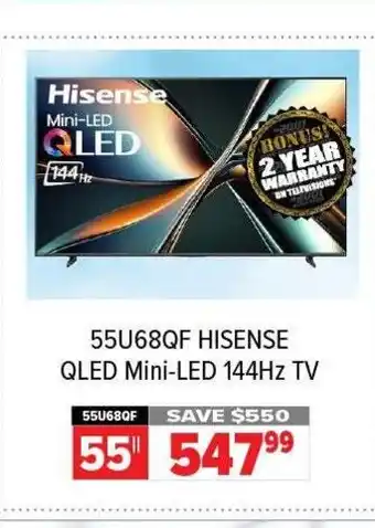 HISENSE 55U68QF QLED Mini-LED 144HZ TV