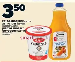 Loblaws Pc orange juice astro tubs offer