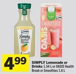 Foodland Simply lemonade or drinks or oasis health break or smoothies offer