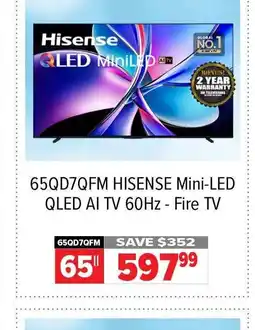 2001 Audio Video HISENSE 65QD7QFM Mini-LED QLED AI TV 60Hz - Fire TV offer