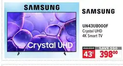 2001 Audio Video SAMSUNG UN43U8000F Crystal UHD 4K Smart TV offer
