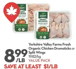Longo's Yorkshire Valley Farms Fresh Organic Chicken Drumsticks or Split Wings offer