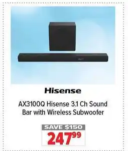 2001 Audio Video Hisense ax3100q 3.1 ch sound bar with wireless subwoofer offer