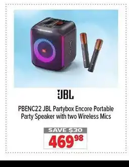 2001 Audio Video JBL PBENC22 Partybox Encore Portable Party Speaker with two Wireless Mics offer