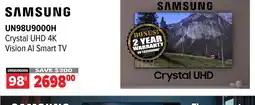 2001 Audio Video SAMSUNG UN98U900OH Crystal UHD 4K Vision Al Smart TV offer